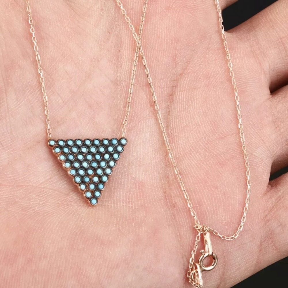 Turquoise triangle gold & rhodium necklace